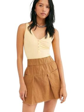 Free People Mariposa Mini Skirt XS Utility Boho Frayed Hem Neutral NWOT